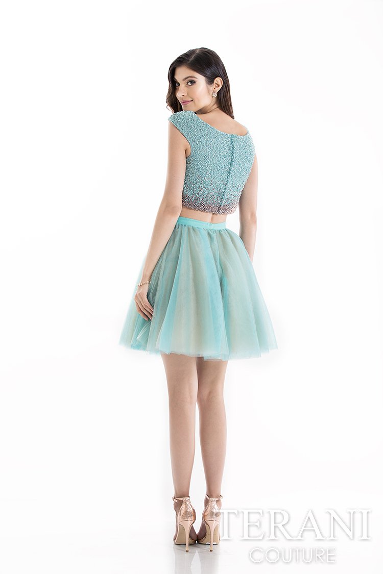 Two Piece Chiffon Skirt Beaded Cap Sleeve Top Short Ball Gown - 1521H0100