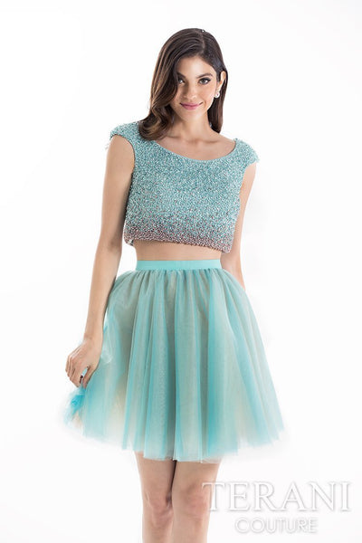 Two Piece Chiffon Skirt Beaded Cap Sleeve Top Short Ball Gown - 1521H0100
