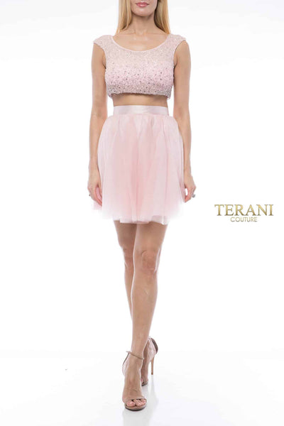 Two Piece Chiffon Skirt Beaded Cap Sleeve Top Short Ball Gown - 1521H0100