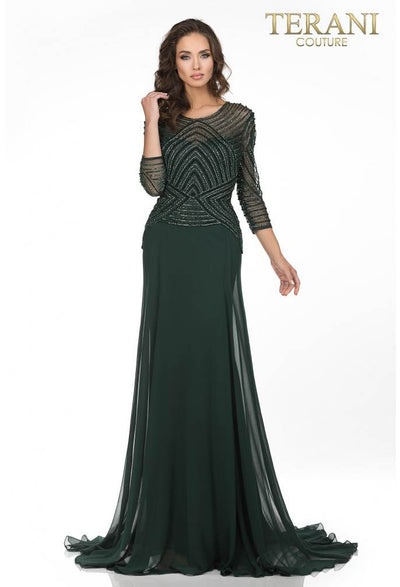 Quarter Sleeve Shimmering Long Gown - 1623M1860