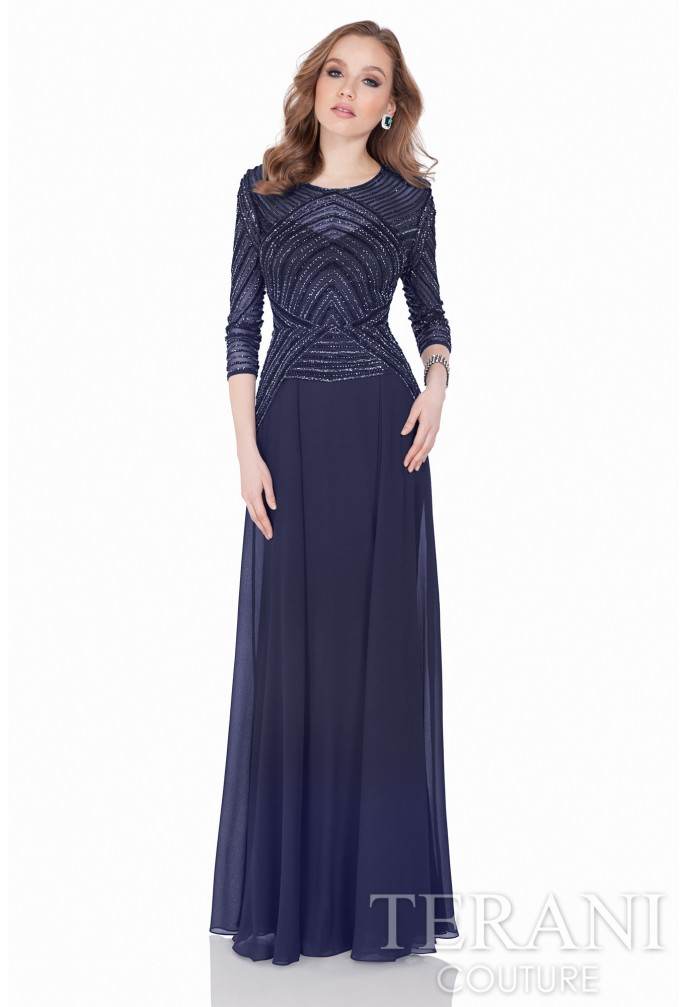 Quarter Sleeve Shimmering Long Gown - 1623M1860