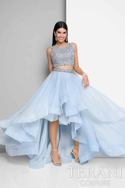 Two Piece Beaded Strappy Back Boat Neck Ball Gown - 1711P2692
