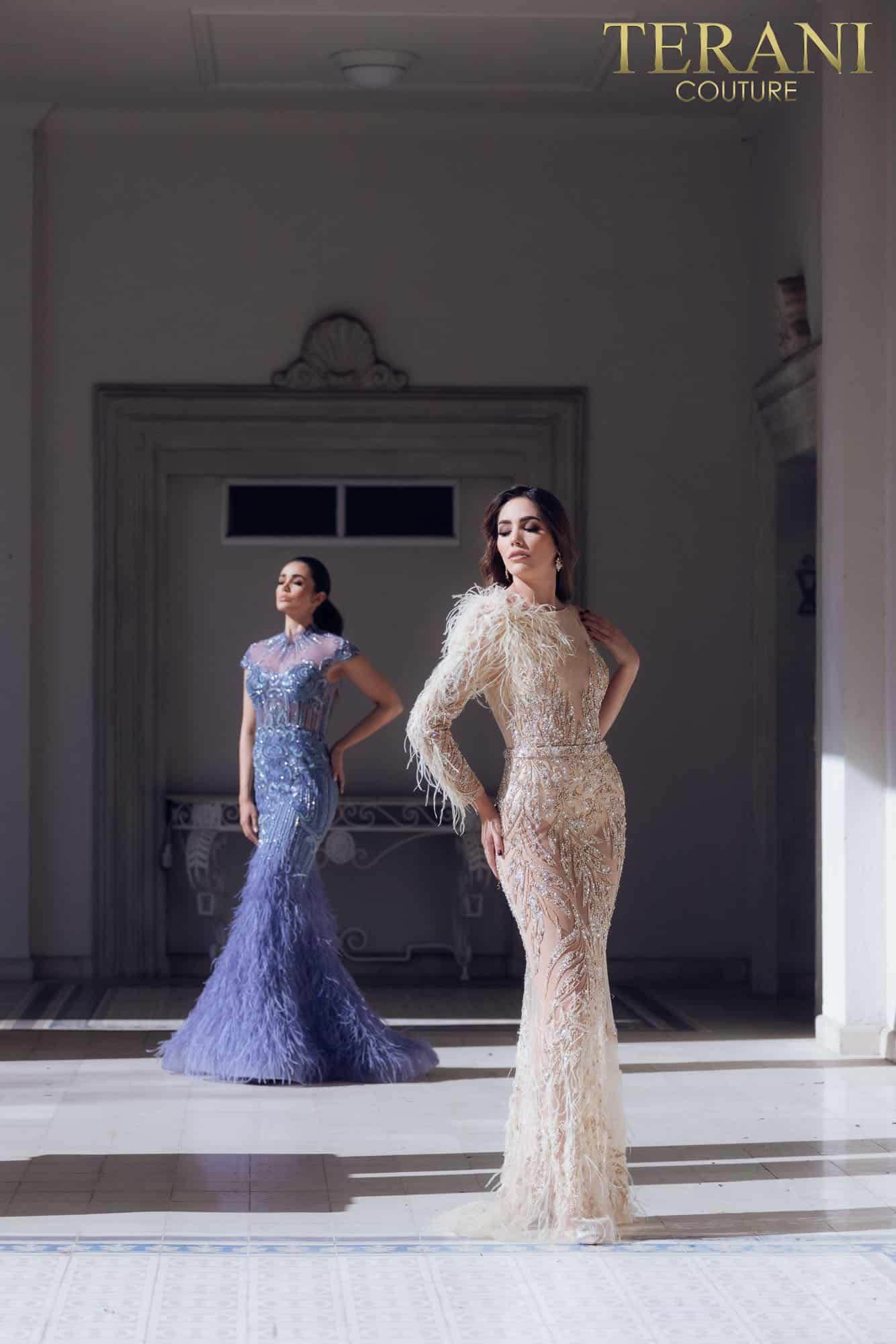 Feathered High Neck Mermaid Dress - 1721GL4446