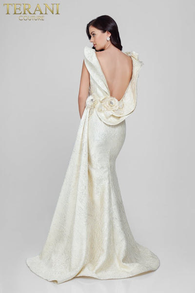 Sleeveless Boat Neck Low Back Floral Applique Mother of the Bride Dress - 1721M4703