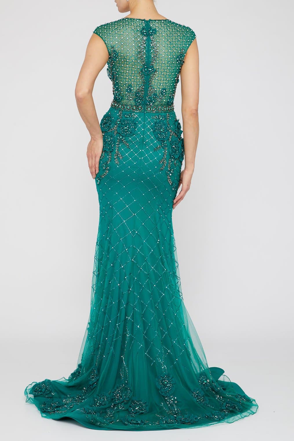 3D Floral Applique Beaded Evening Dress - Floral Applique Dress -1722GL4488