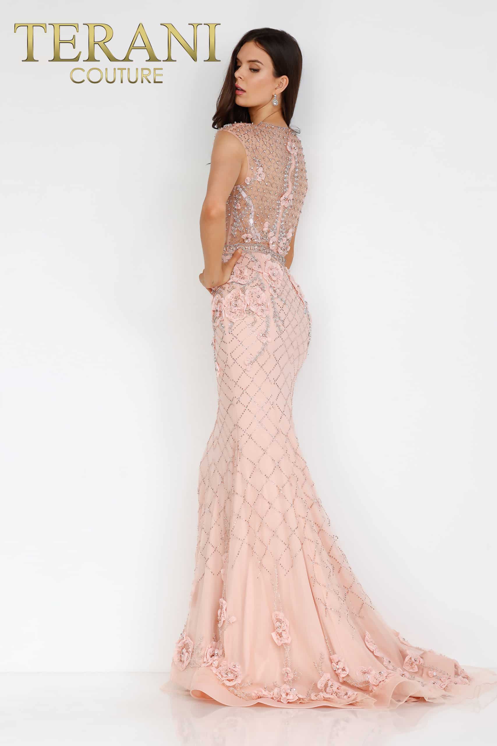 3D Floral Applique Beaded Evening Dress - Floral Applique Dress -1722GL4488