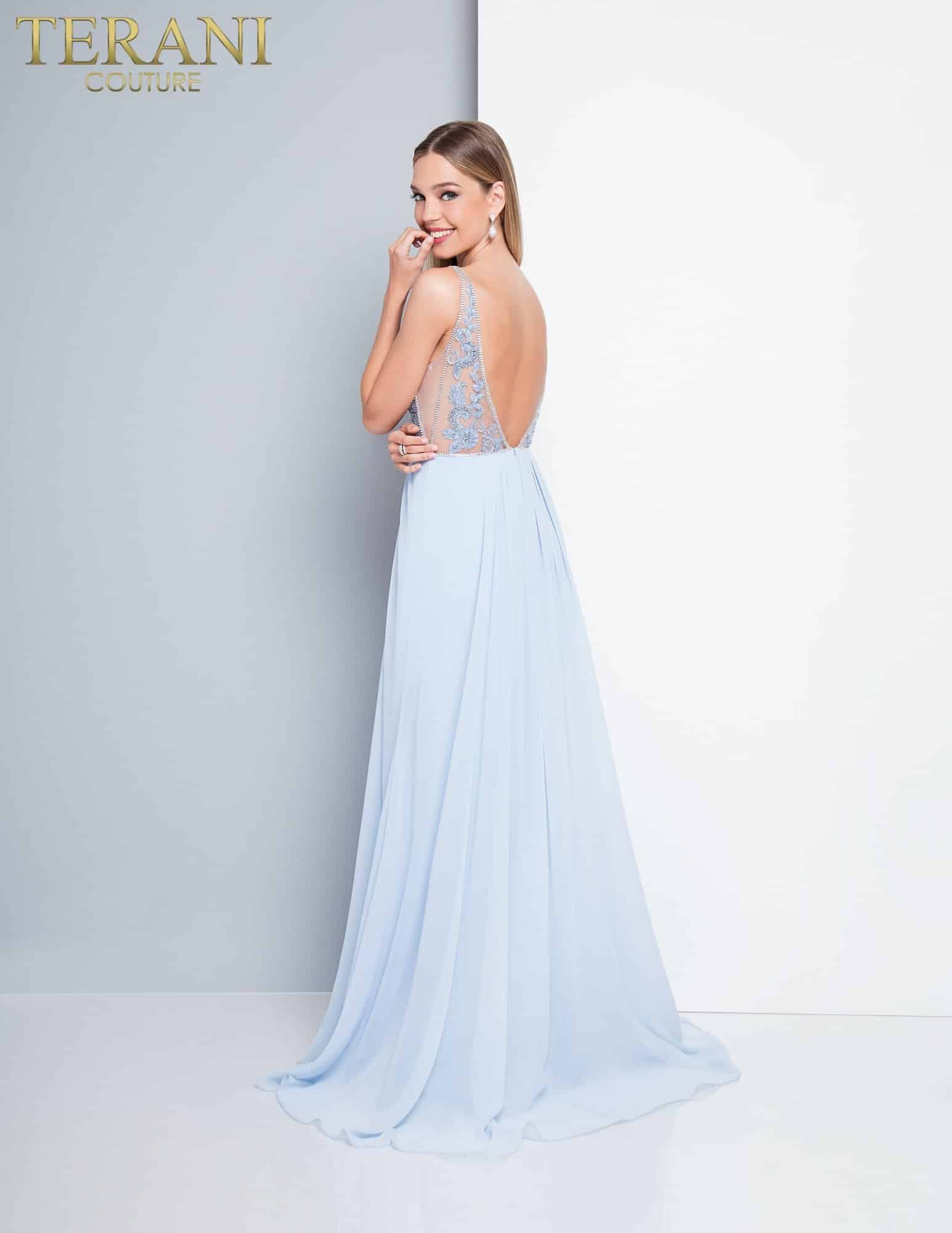 Low V Neck Plunging Back High Slit Long Dress - 1811P5239X Low V Neck Plunging Back High Slit Long Dress - 1811P5239X