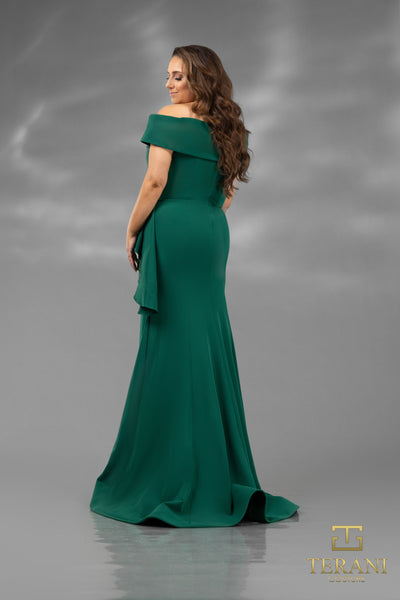 Plus Size Off-Shoulder Side Drape Peplum Mermaid Gown – 1911M9339