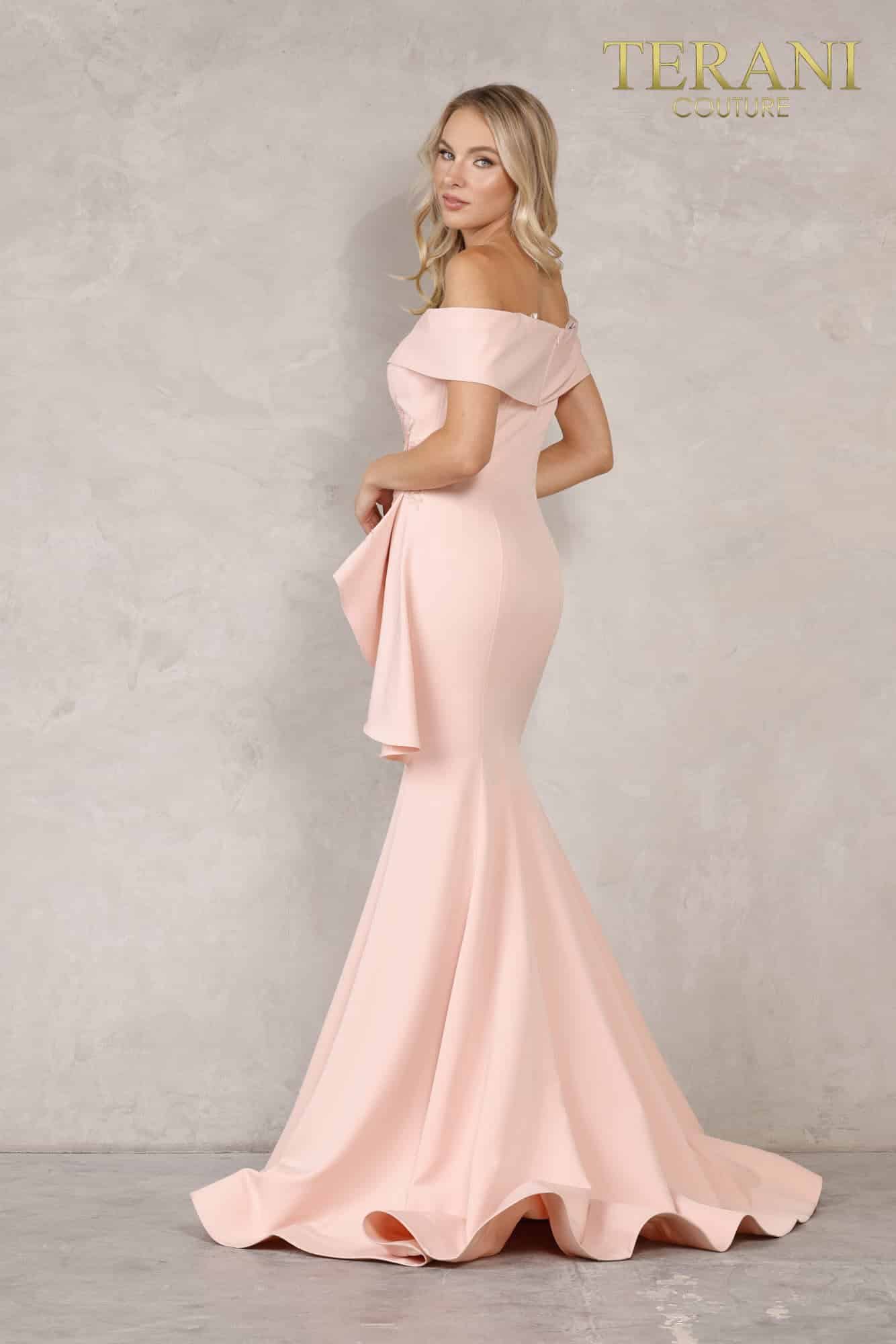Off-Shoulder Side Drape Peplum Mermaid Gown - 1911M9339