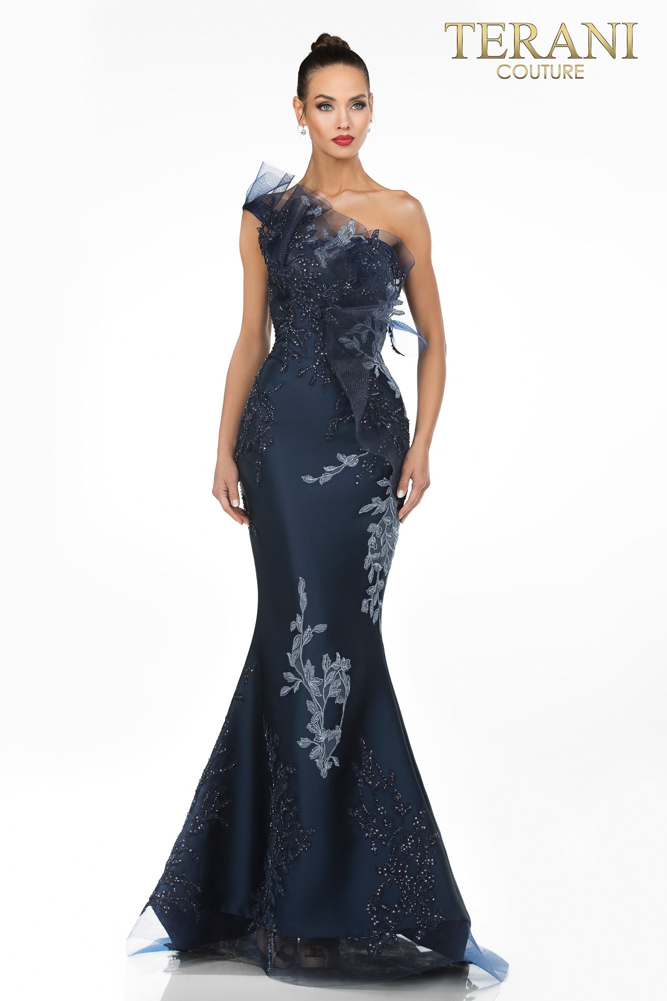 Embellished One Sleeve Evening Gown - 1911E9095