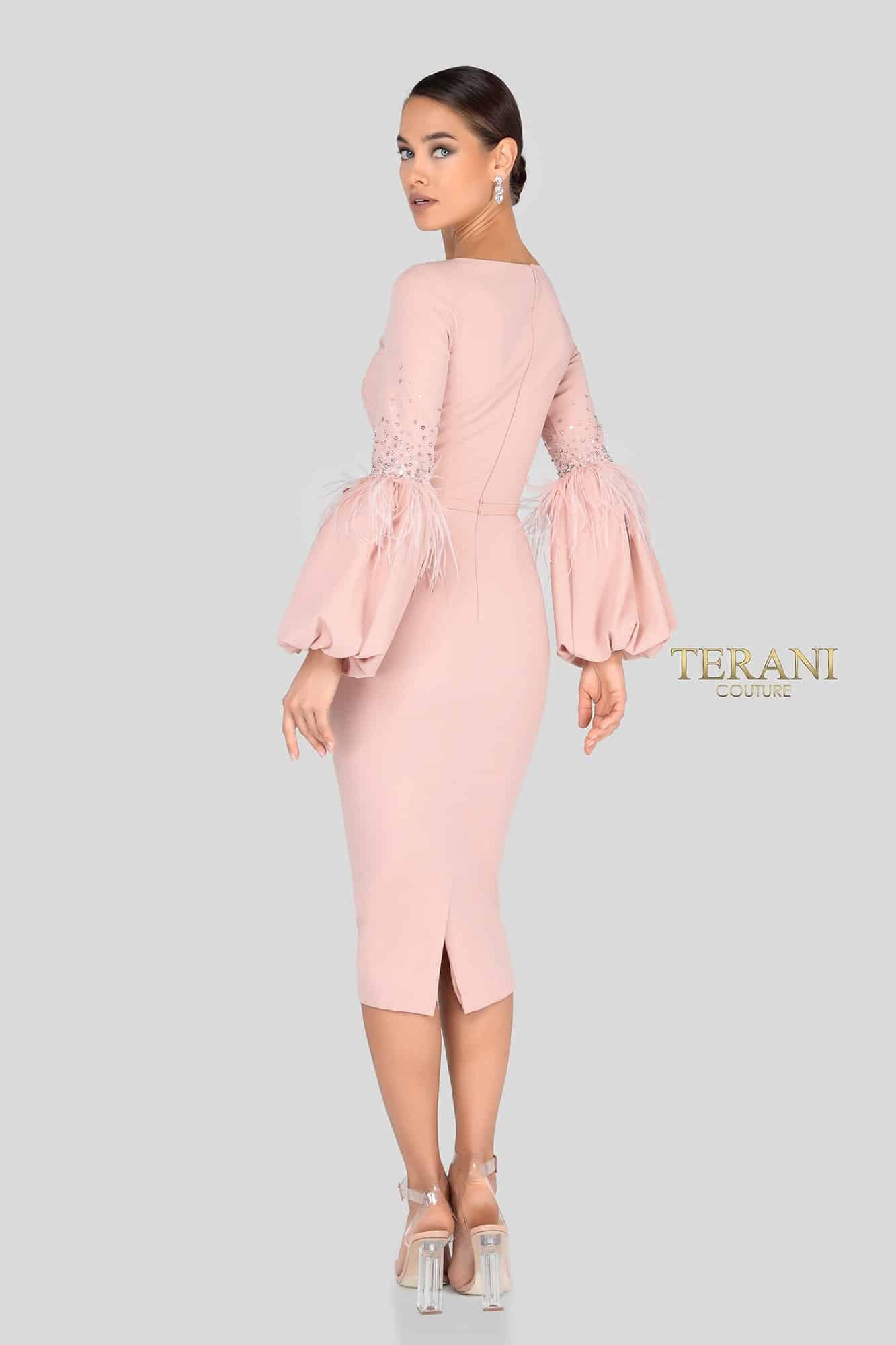 Long Balloon Sleeves Low V Neck Cocktail Dress - 1912C9643
