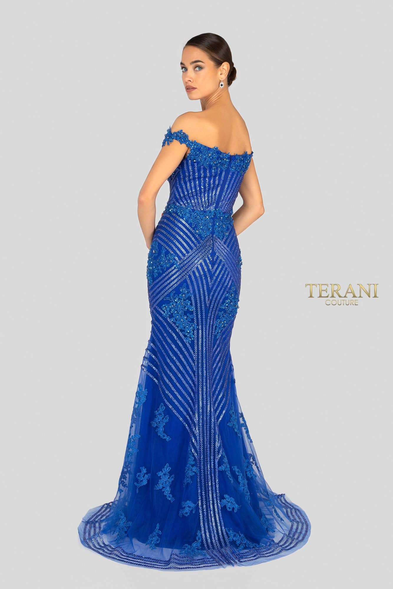 Sparkling Off Shoulder Slit Evening Gown - 1912GL9572