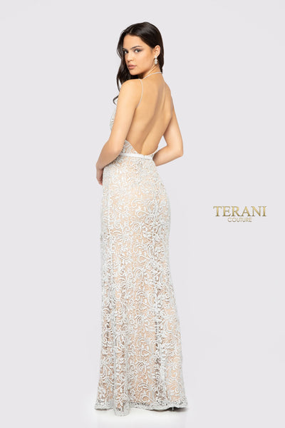V Neck Low Back Beaded High Slit Long Dress - 1912P8270