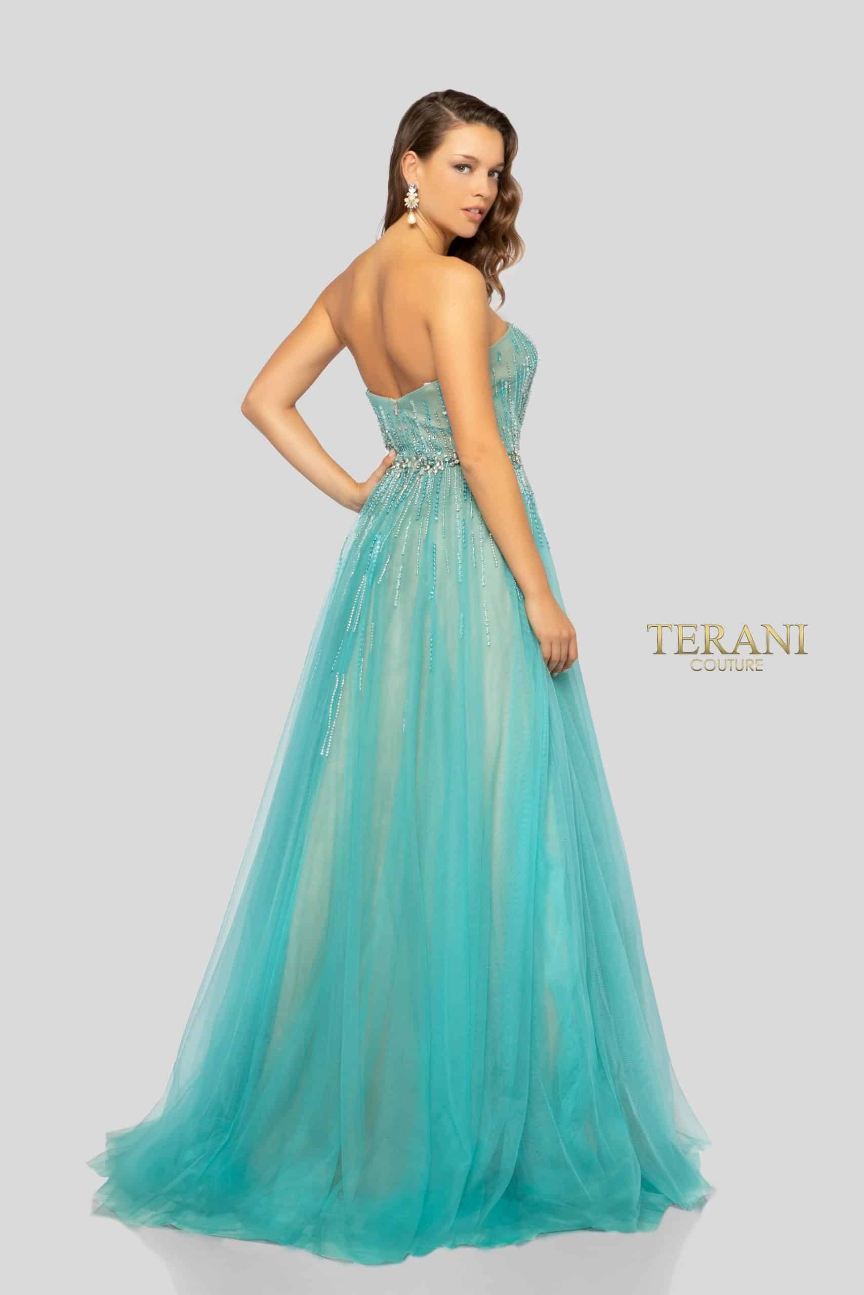 Strapless Beaded Belted Long Ball Gown - 1912P8557