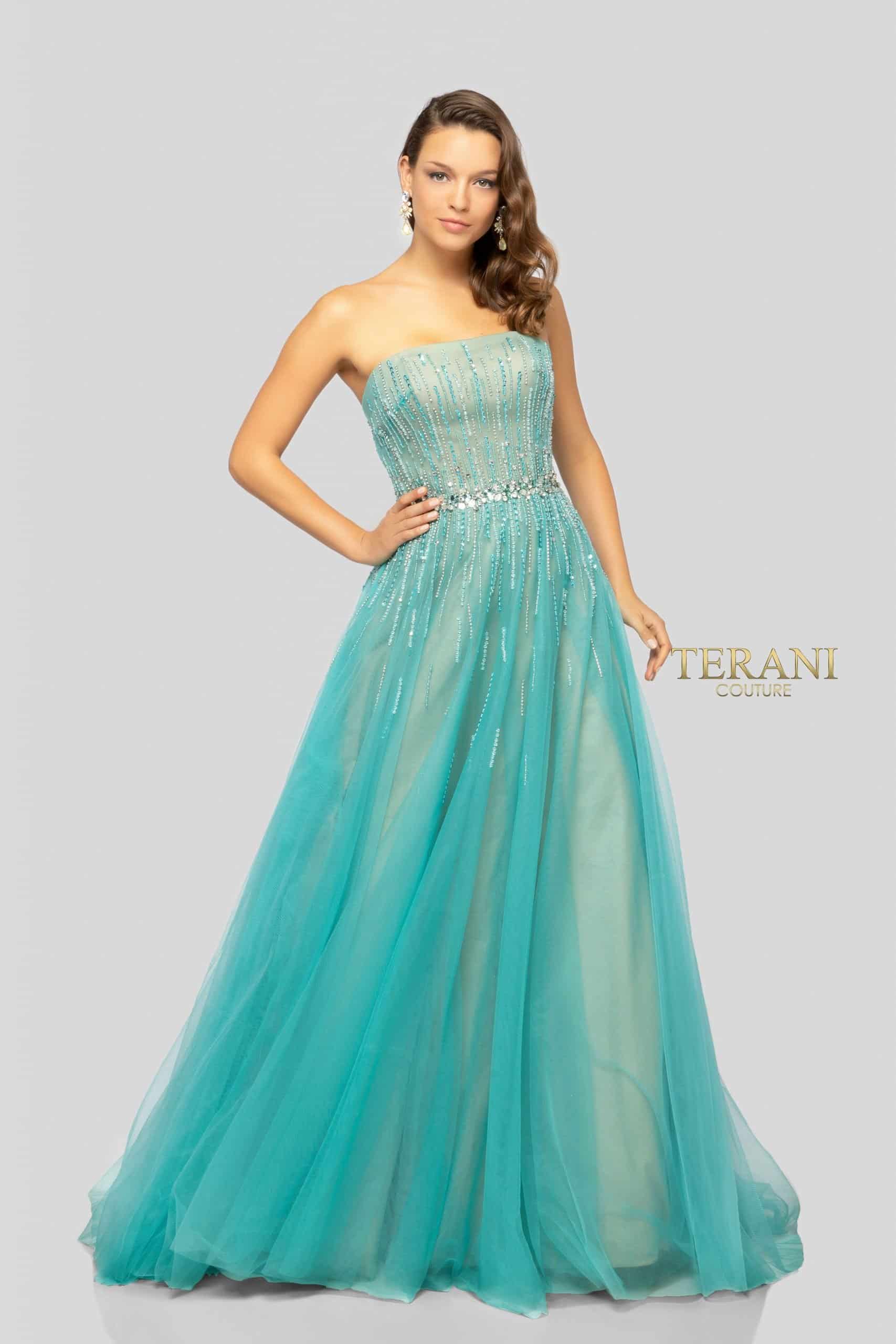 Strapless Beaded Belted Long Ball Gown - 1912P8557