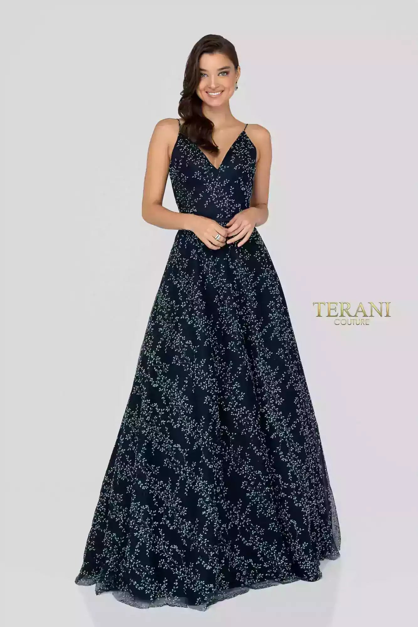 Spaghetti Strap V Neck Low Back Long Ball Gown - 1912P8564