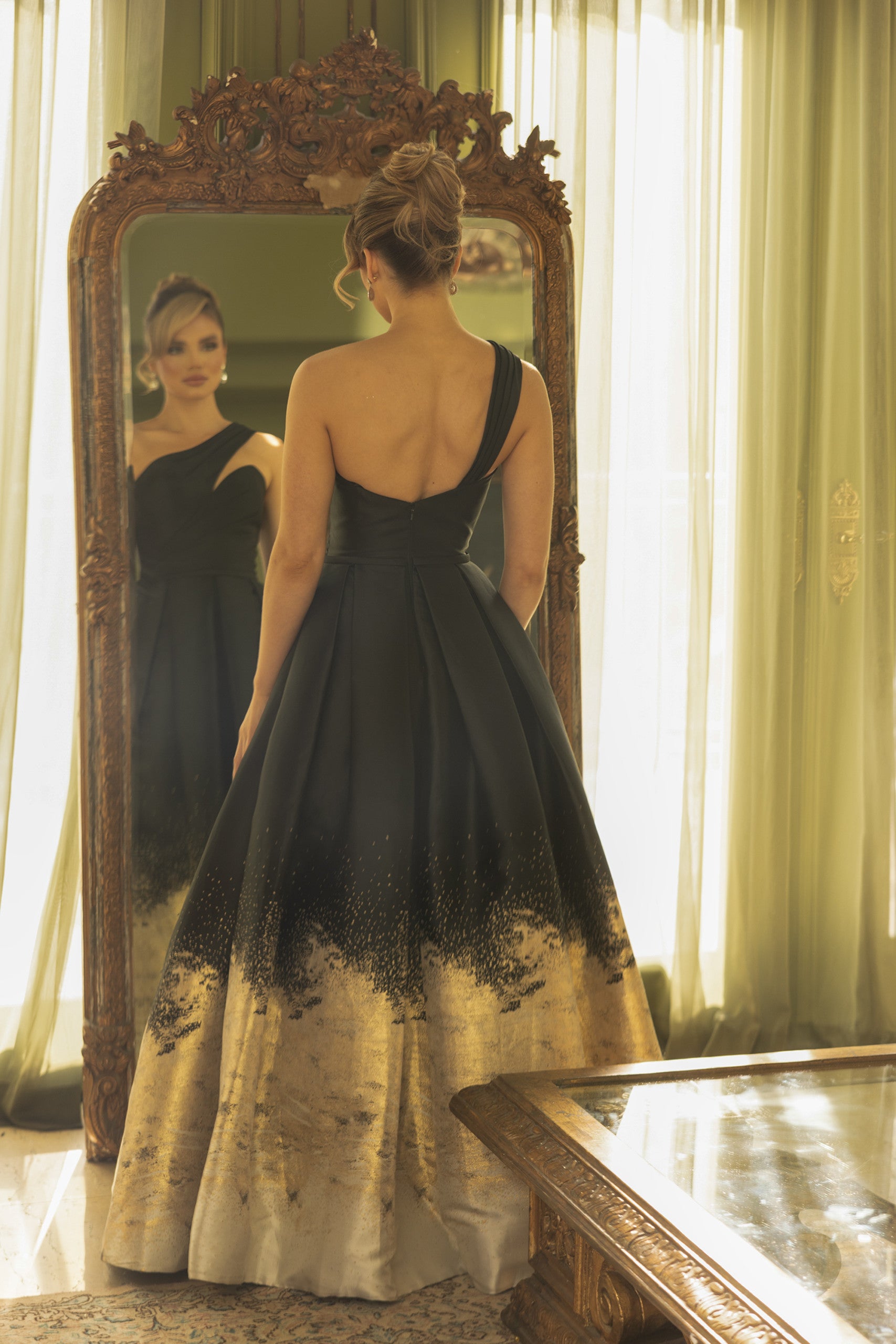 One Shoulder Dramatic Neckline Long Ball Gown - 1912E9180
