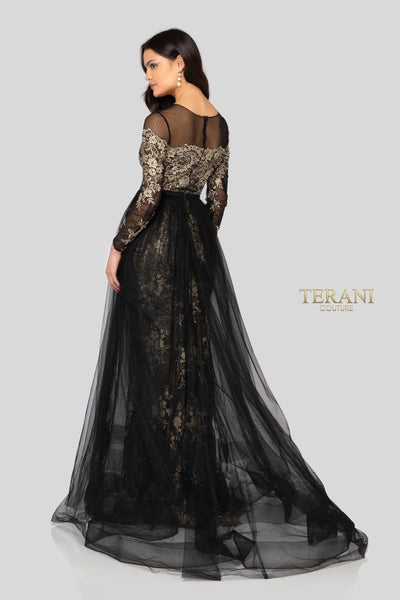 Long Sleeve Gold Embellishment Detailing with Sheer Overskirt - 1913E9258