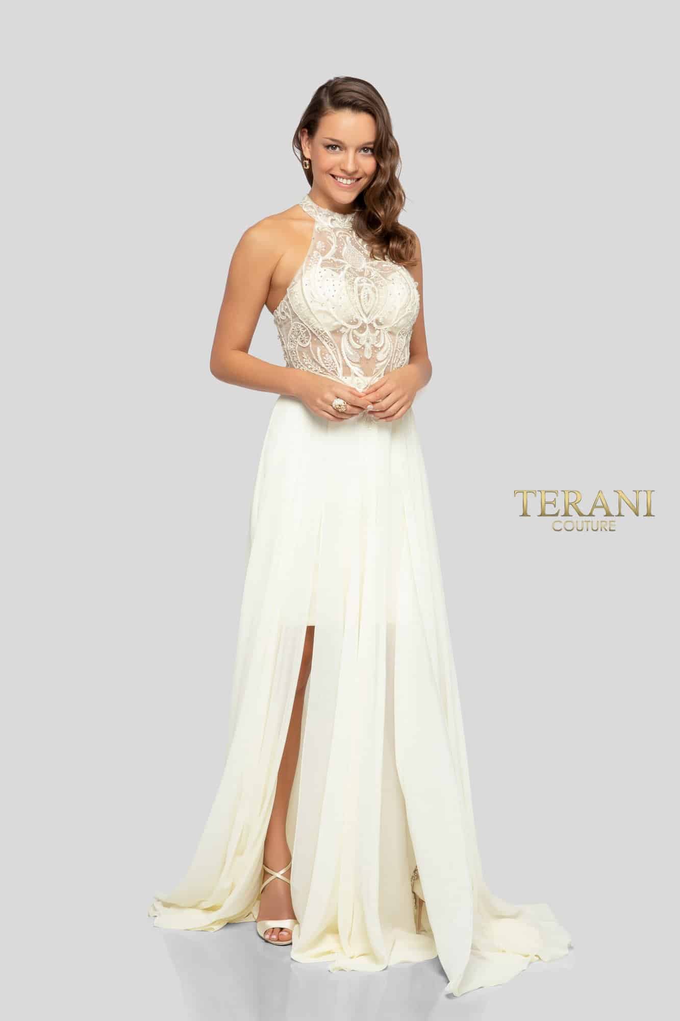 Halter Neck Racer Back Lace Detail Bodice Long Dress - 1913P8298