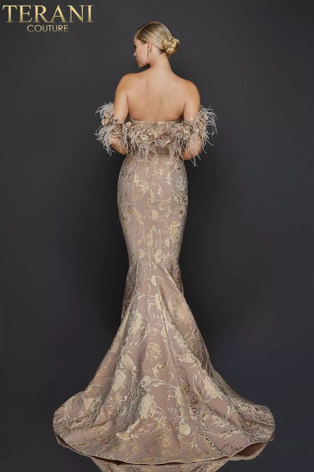 Striking Flower and Feather Strapless Evening Gown - 1921E0136