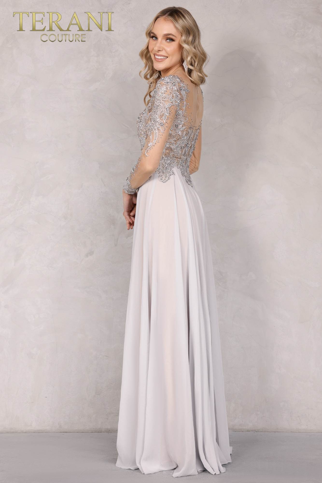 Long sleeve a line chiffon dress