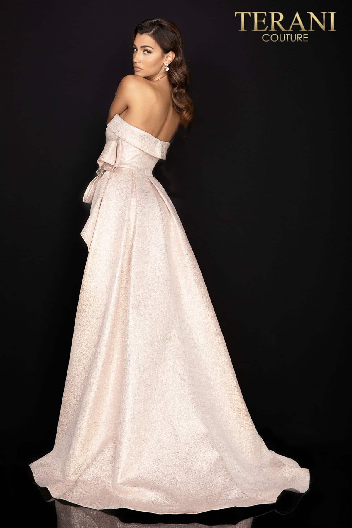 Uniquely Structured Strapless Metallic Jacquard Evening Dress - 2011E2073