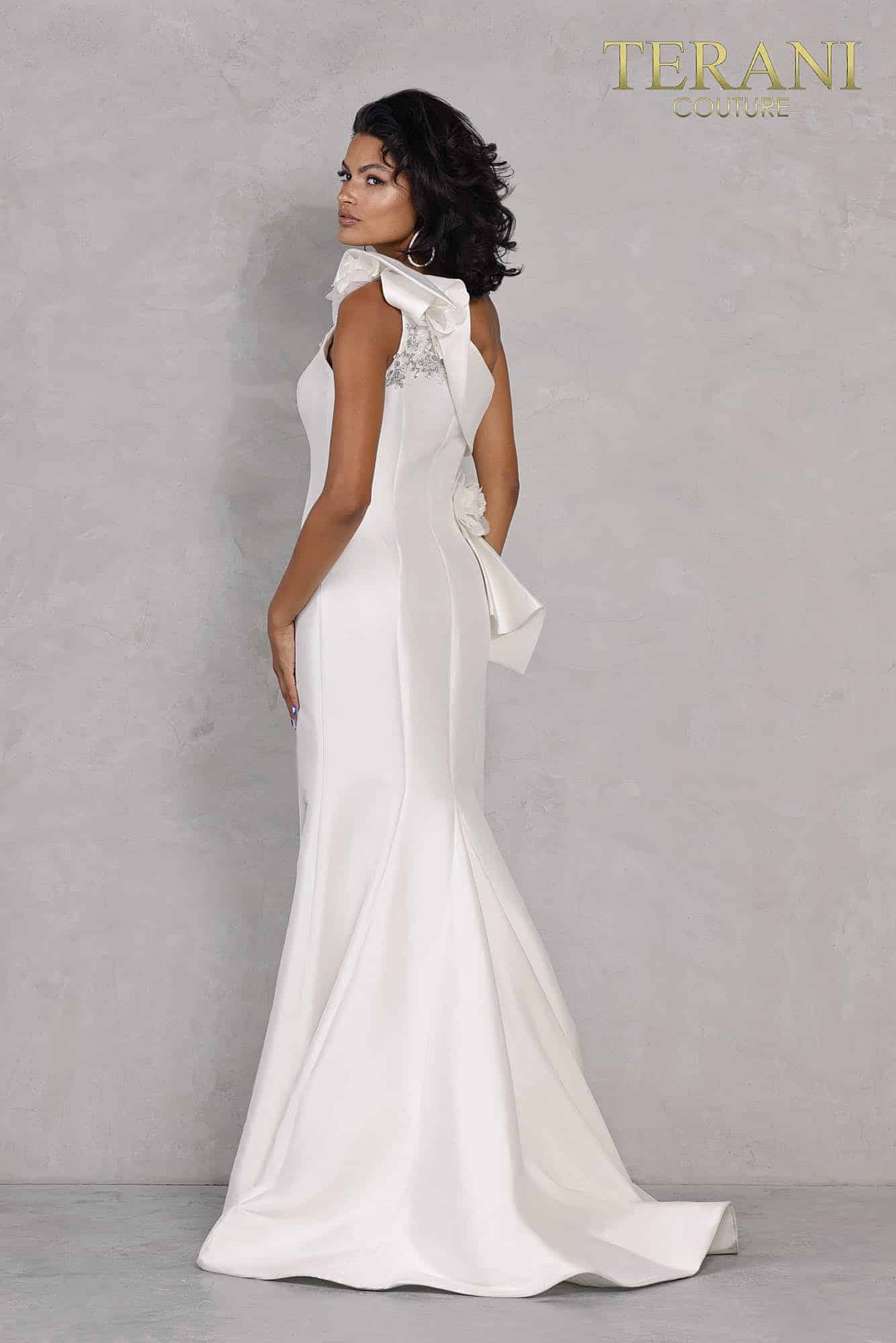 One shoulder Mikado gown with 3D flowers - 2011E2427