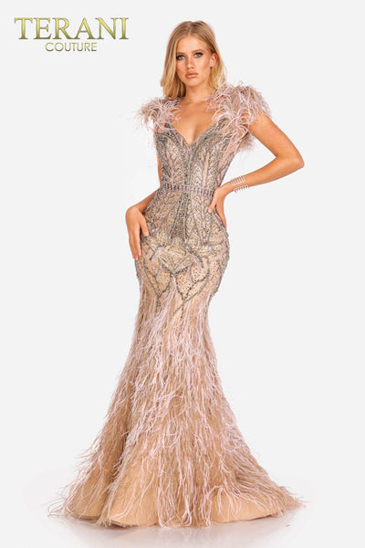 Feather Halter Neckline Two-Tone Beaded Pageant Dress - 2011GL2423