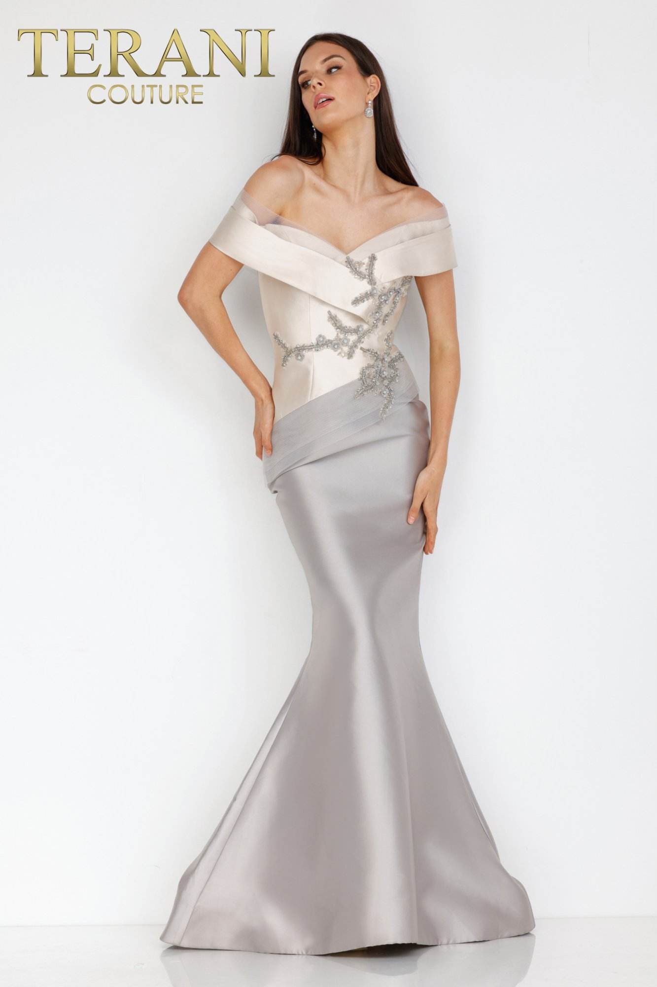 Two tone off shoulder Mikado Mother of Bride gown - 2011M2159