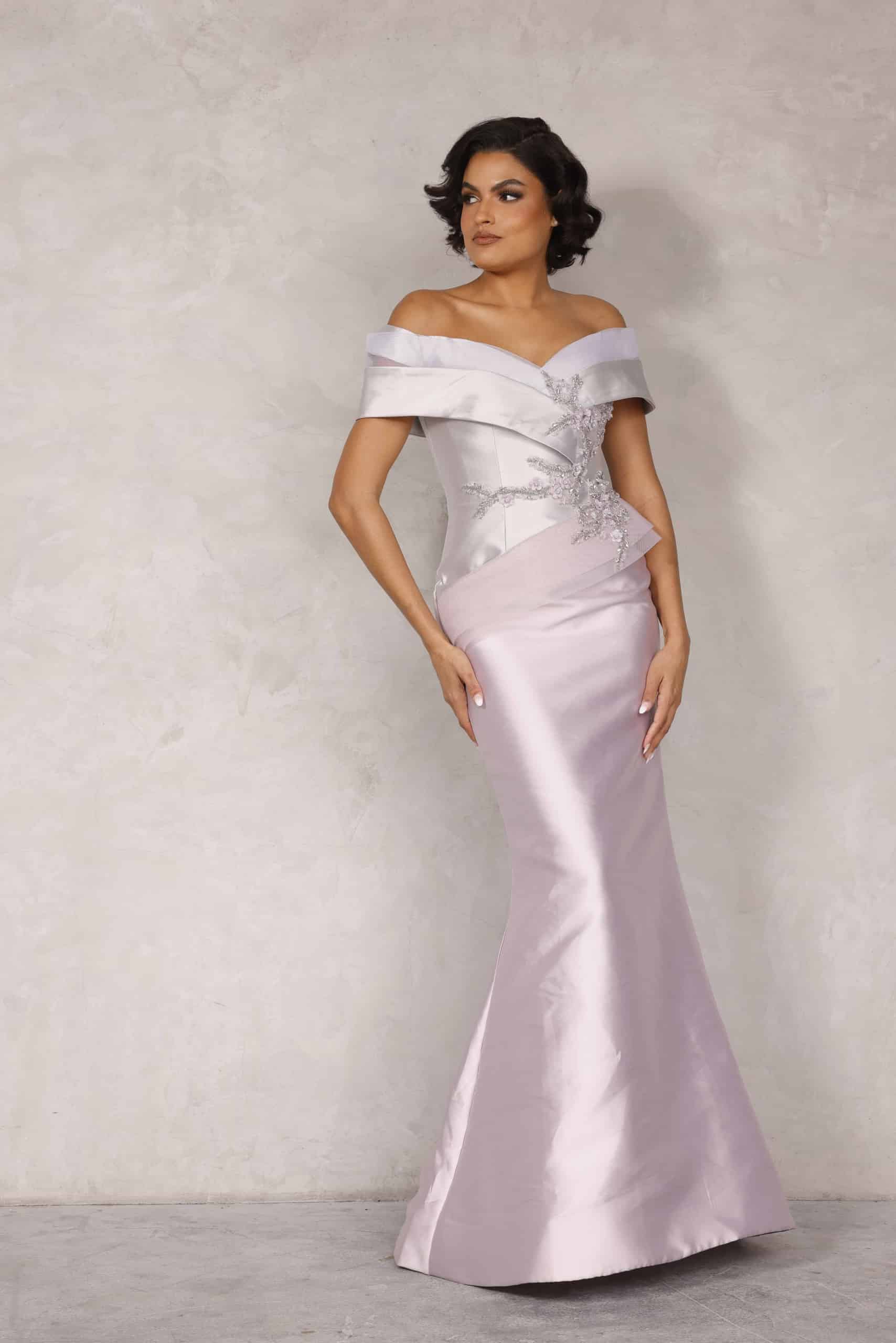 Plus Size Two tone off shoulder Mikado Mother of Bride gown – 2011M2159