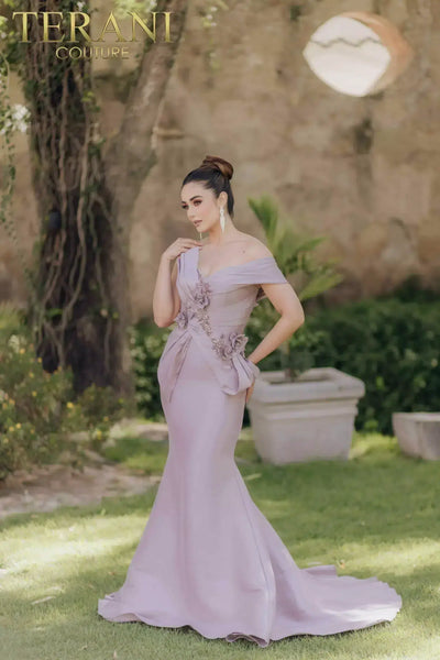 One shoulder Mikado Mother of Bride gown with unique structure and beading - 2011M2160