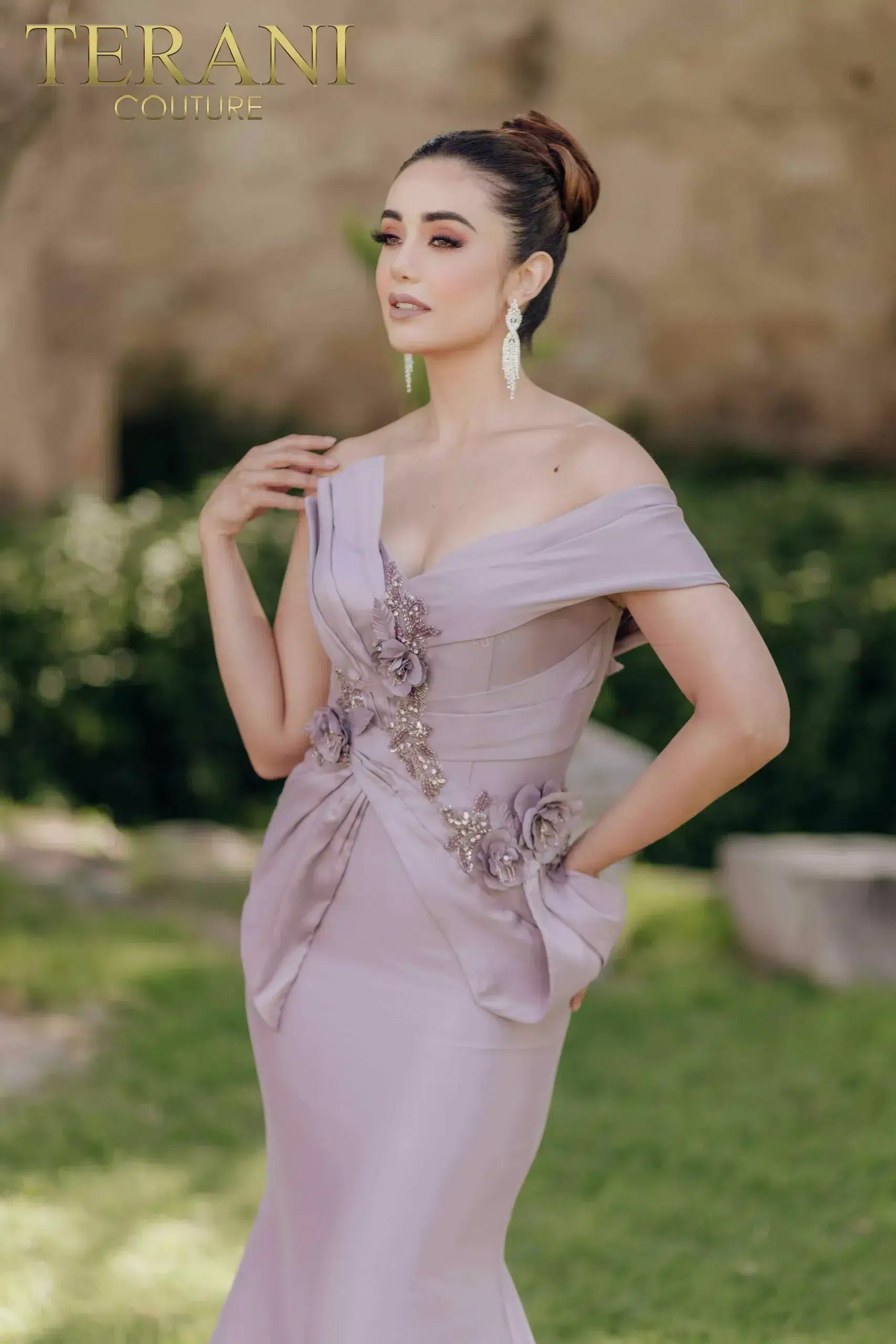One shoulder Mikado Mother of Bride gown with unique structure and beading - 2011M2160