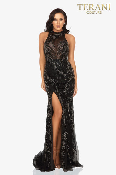 Fully Beaded Fitted Sleeveless Prom Gown with High Slit - 2011P1058