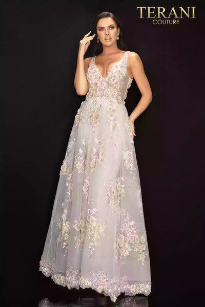 Floral v - neckline tulle long prom ball gown - 2011P1171