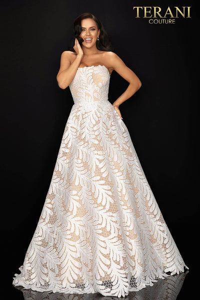Palm Leaf Embroidered Strapless Prom Ball Gown - 2011P1183