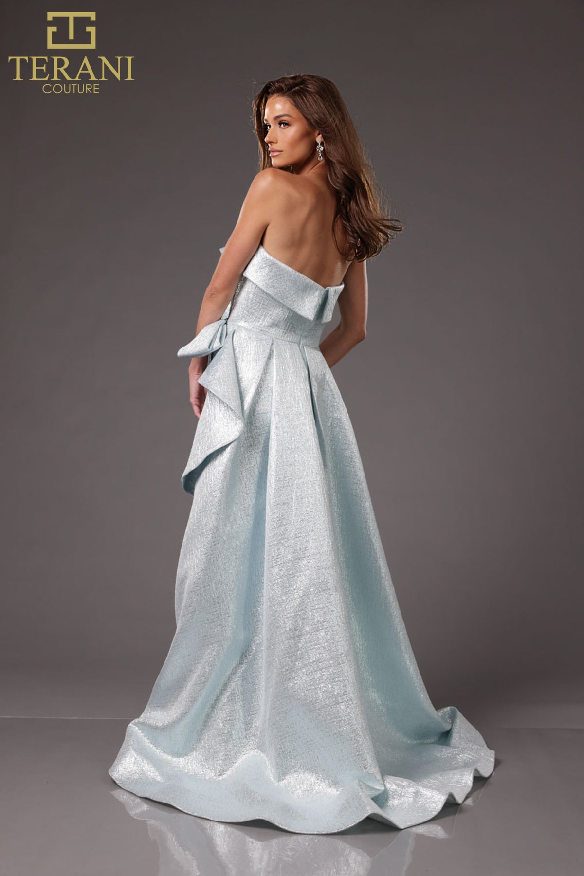 Uniquely Structured Strapless Metallic Jacquard Evening Dress - 2011E2073
