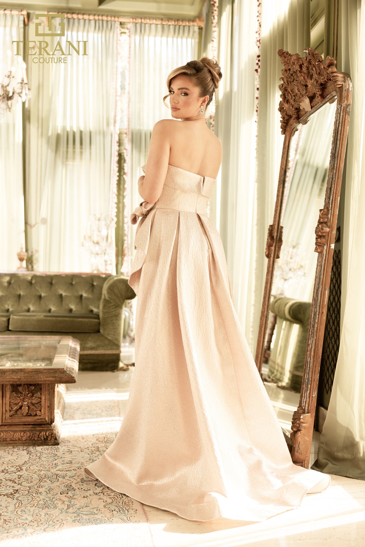 Uniquely Structured Strapless Metallic Jacquard Evening Dress - 2011E2073