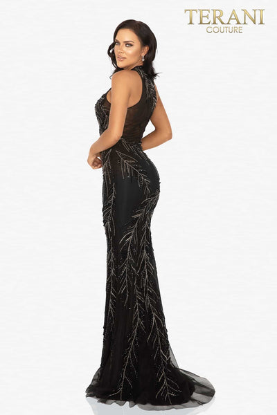 Fully Beaded Fitted Sleeveless Prom Gown with High Slit - 2011P1058