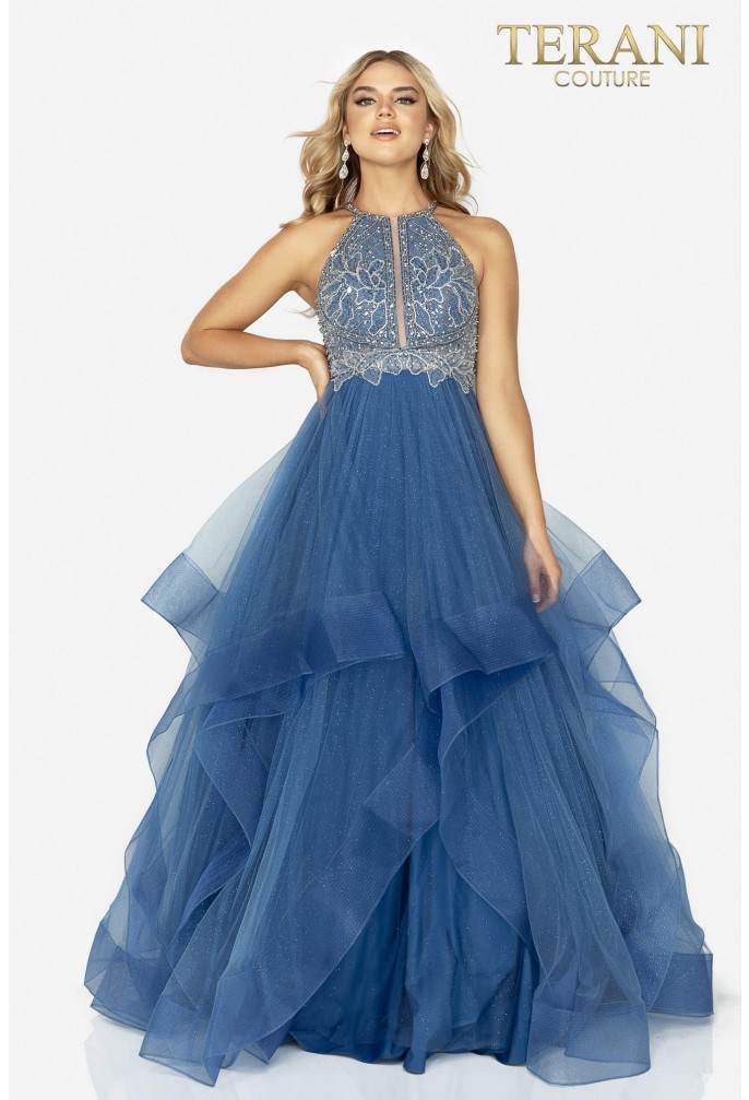 Beaded Bodice Halter Prom Ball Gown - 2011P1217