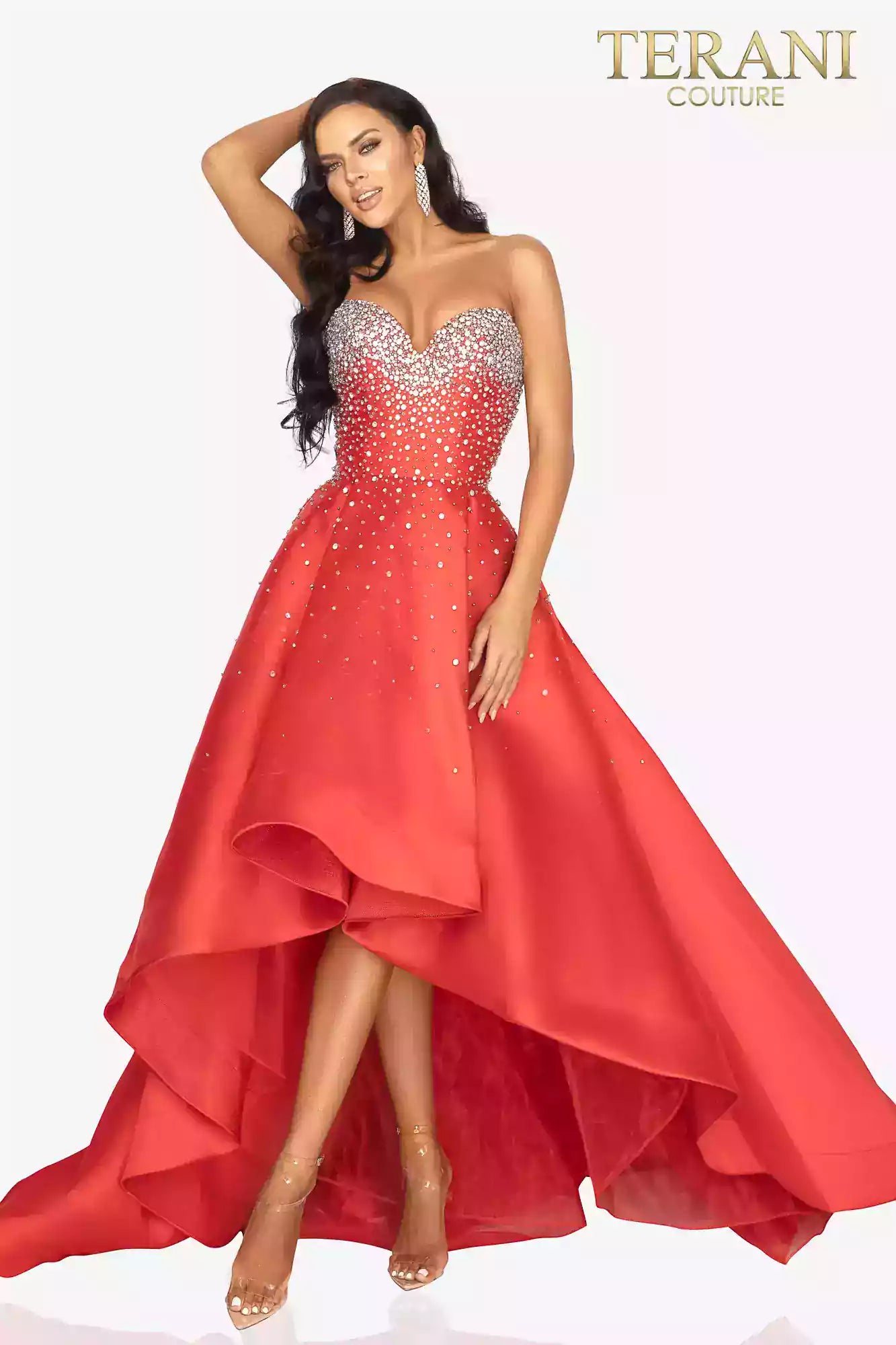Crystal high low evening dress with a sweetheart neckline - 2012P1286