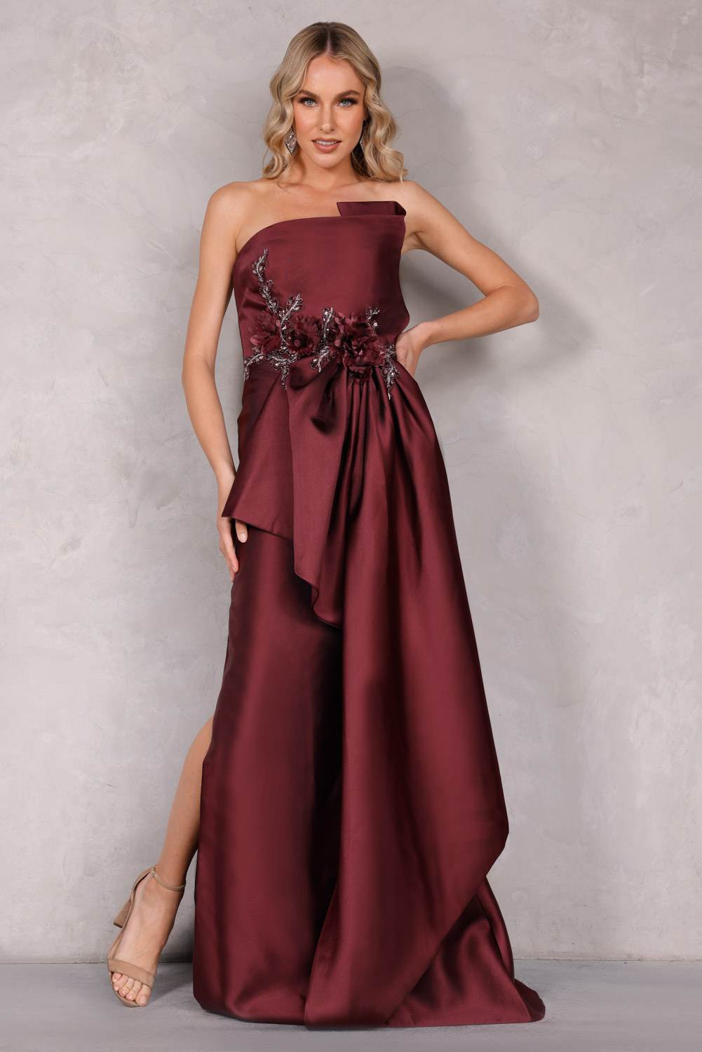 Evening Bow front with Flowers and Beads Detail - 2021E2876