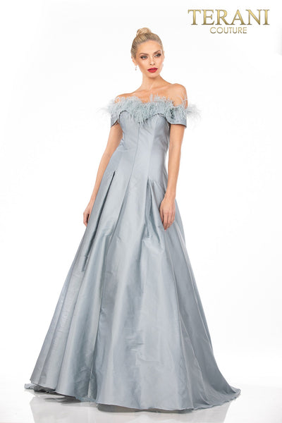 Evening Fit and Flare Off-Shoulder Feather Trim - 2021E3572