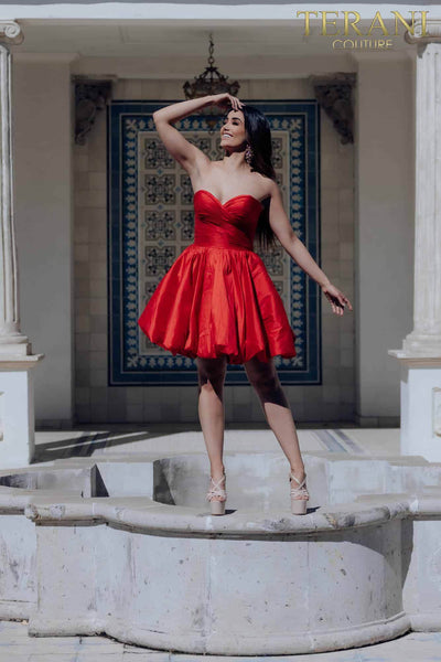 Strapless Sweetheart Neckline Taffeta Mini Prom Dress - 2021H3323