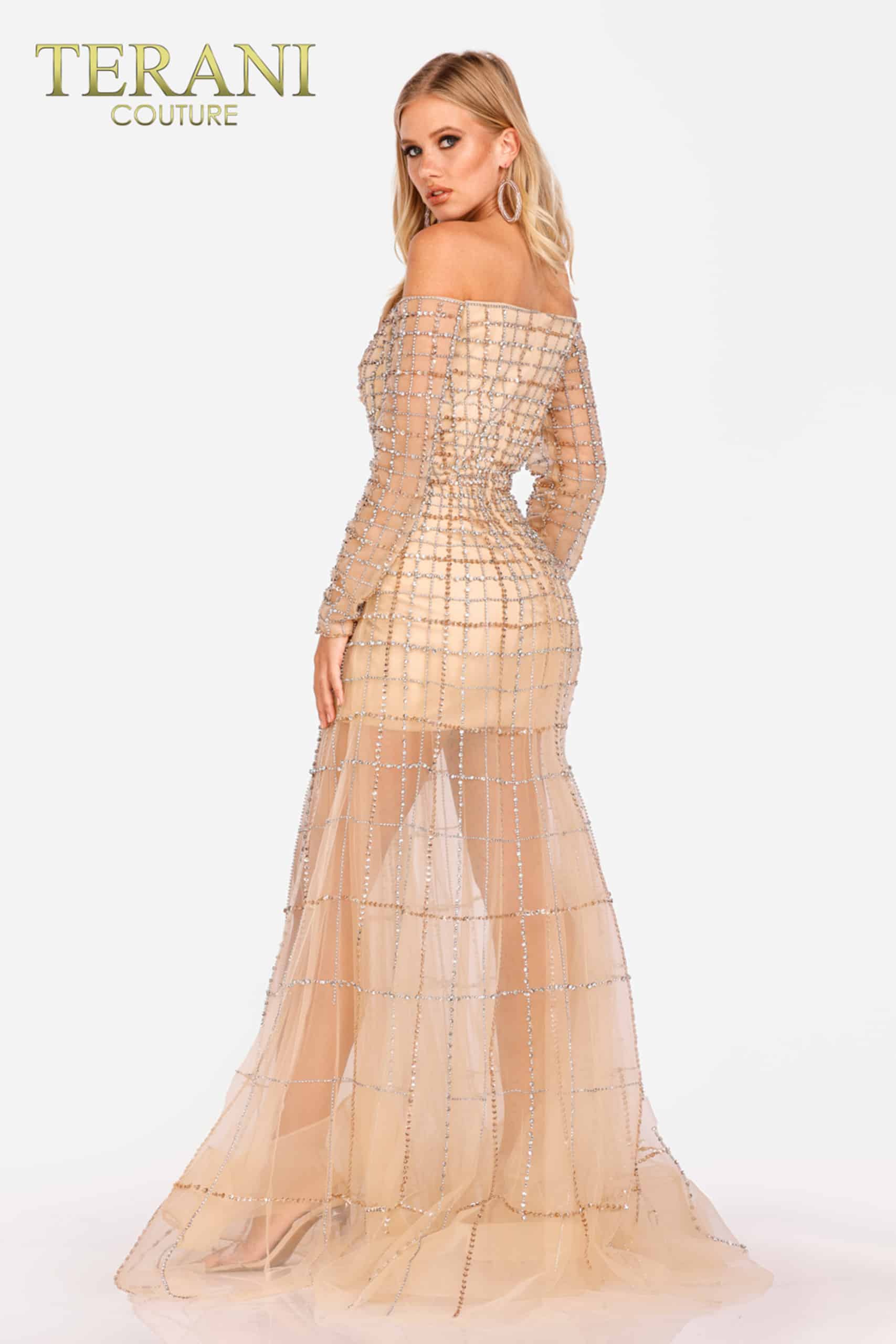 Pageant Strapless Long Sleeve Stripe Beaded, Sheer Skirt - 2021GL3159