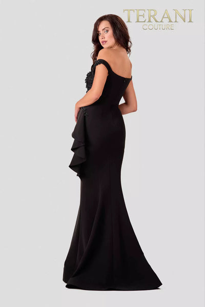 Black Off-Shoulder Evening Dress with Assymetric Drape - 2111E4732