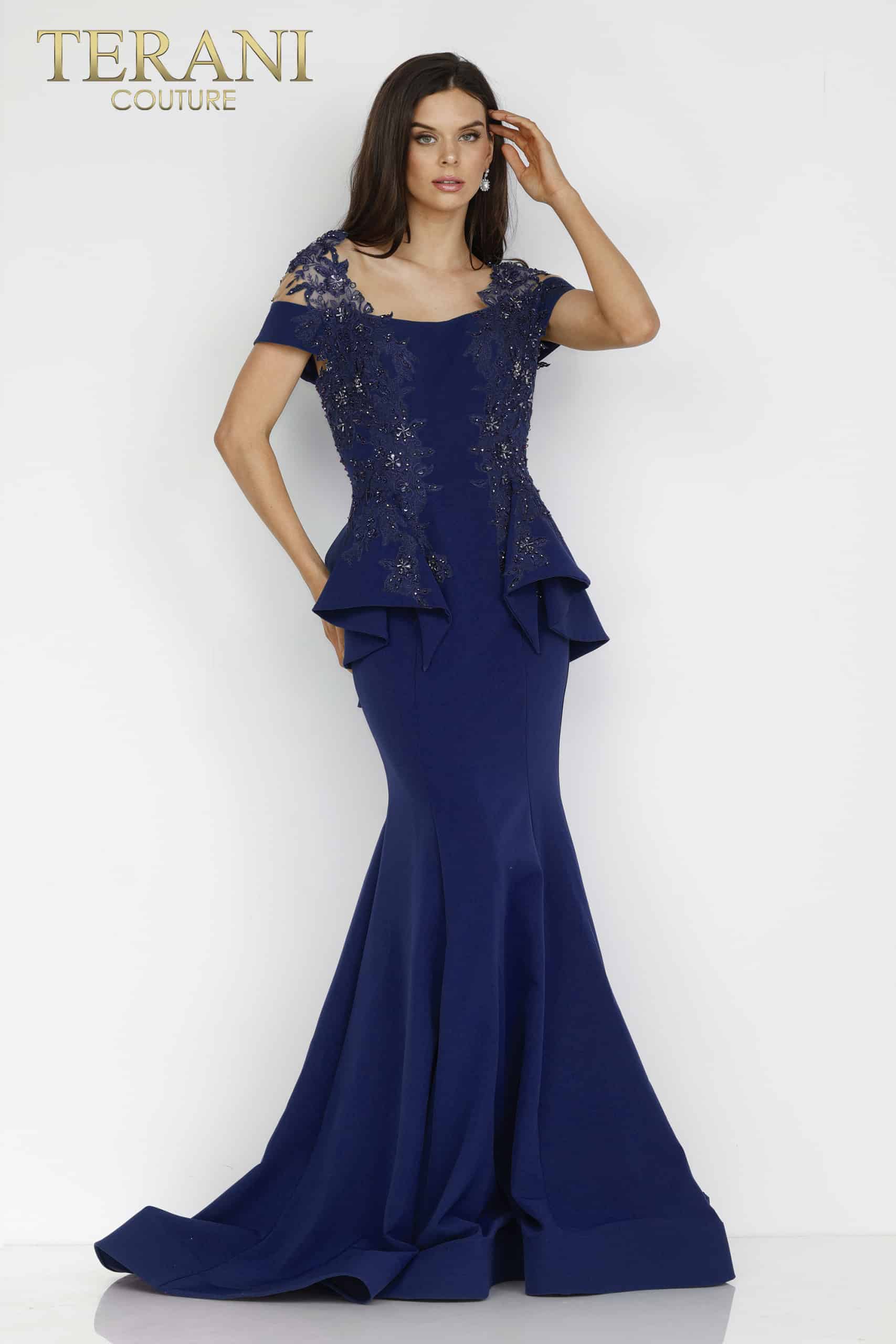 Short Sleeve Peplum Long Gown - 2111M5262