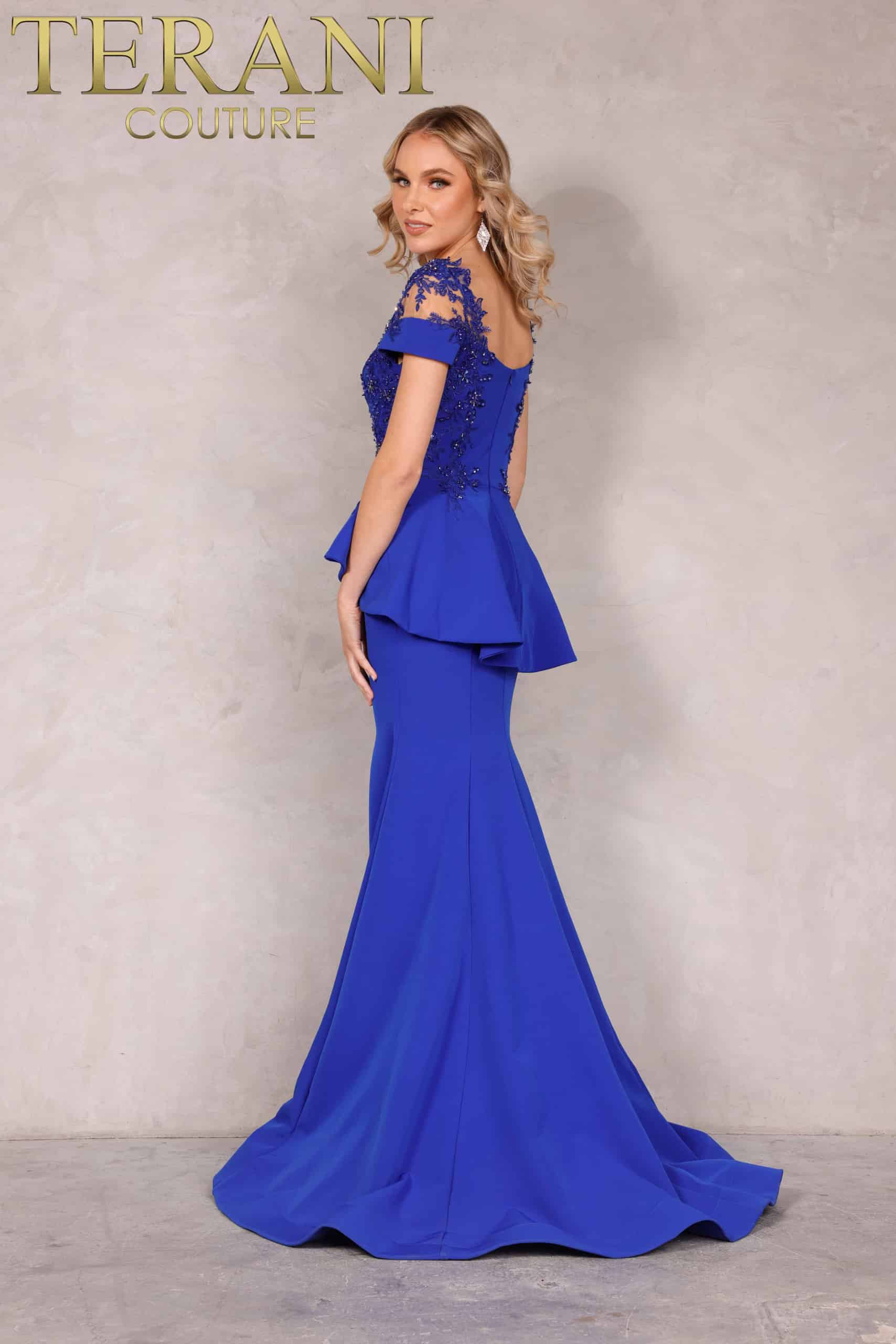 Short Sleeve Peplum Long Gown - 2111M5262