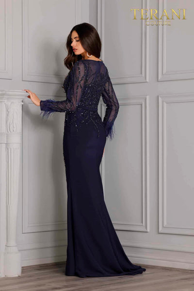 Long Sleeve Beaded Sheath Gown - 2111M5277