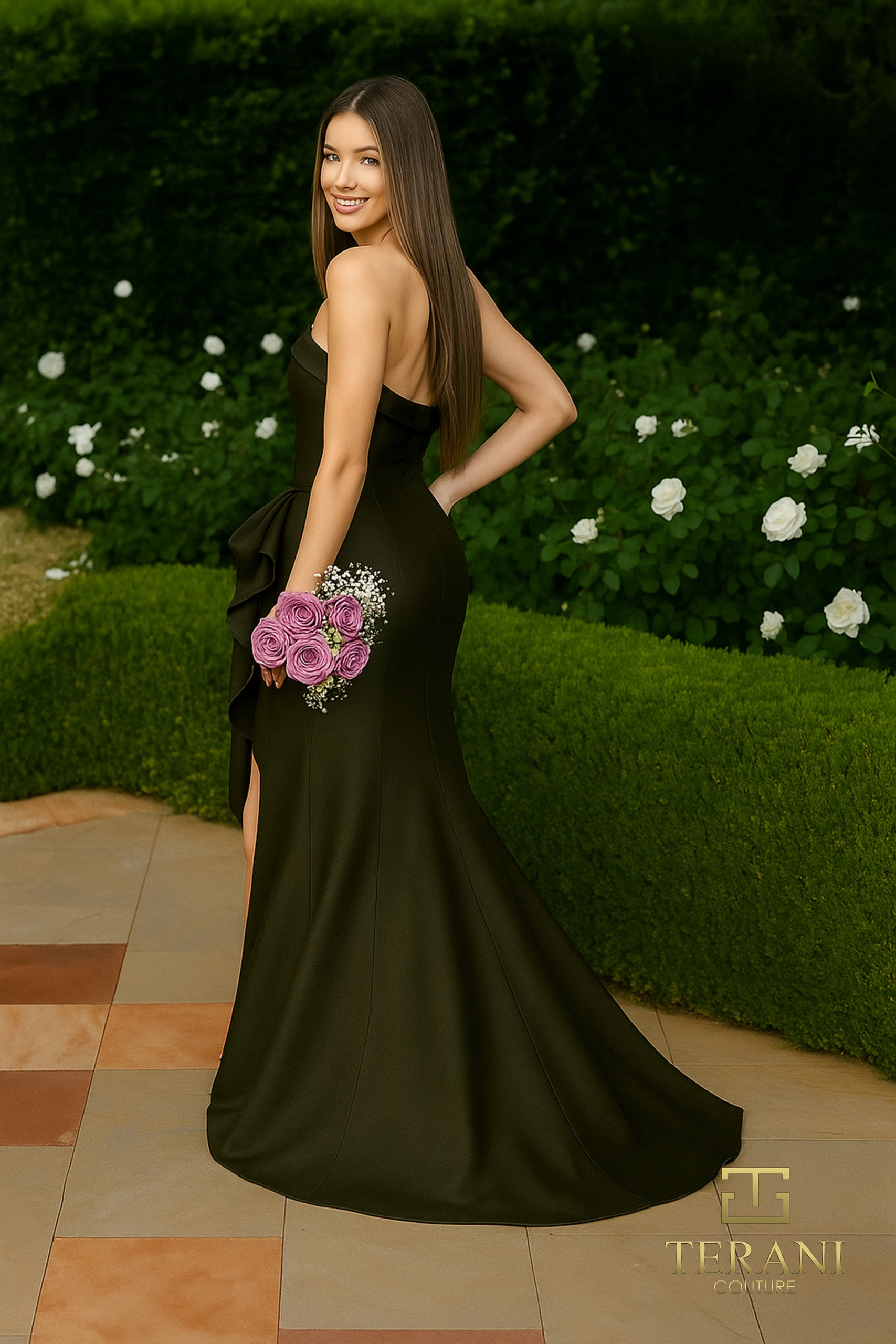 Straight Neckline Draped Bow Gown - 2111P4019