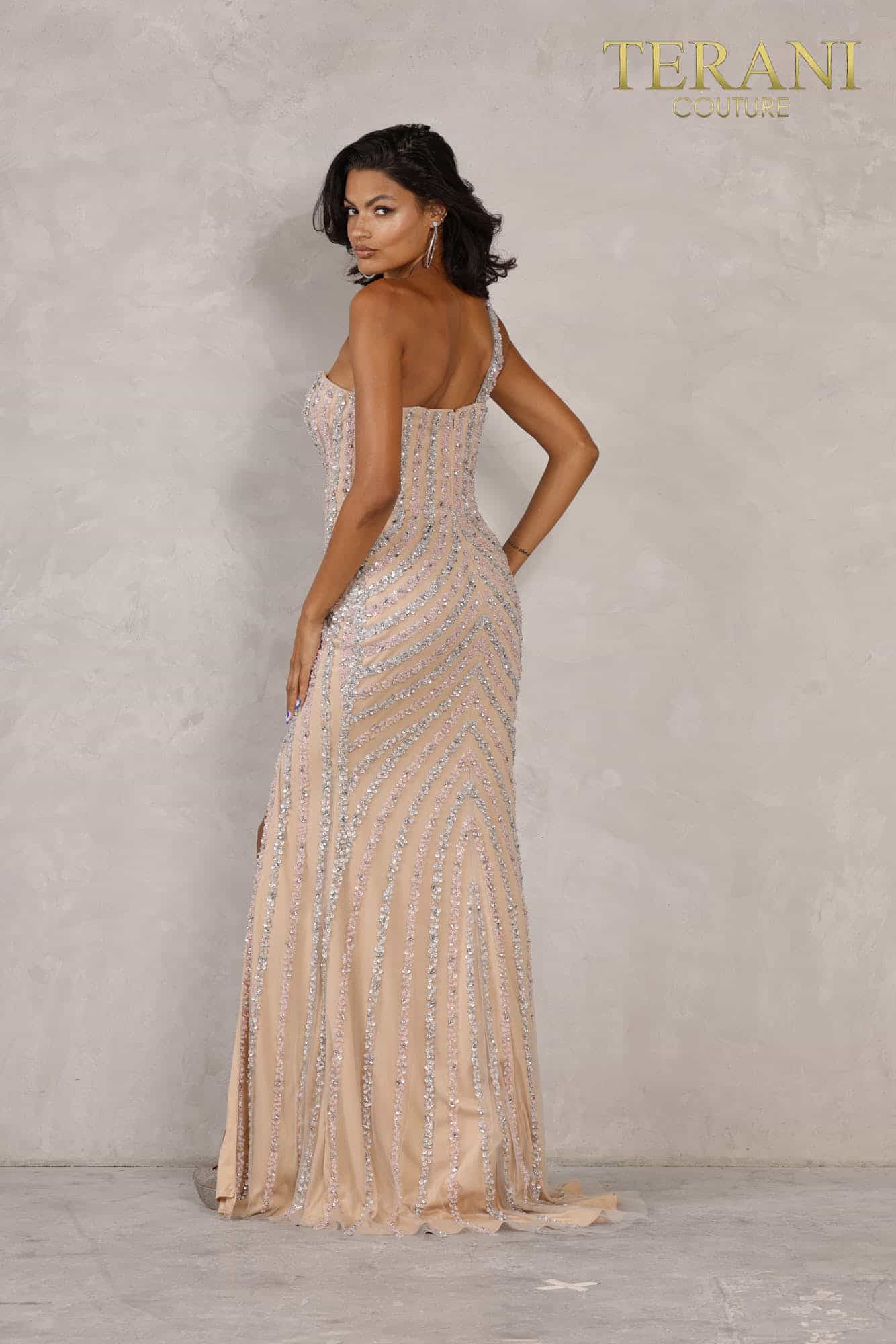 Blush Silver One Shoulder Sleevless Prom Gown - 2111P4049